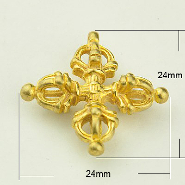 PandaHall Brass Buddhist Pendants, Dorje Vajra, Buddha Jewelry Findings, Golden, 24x24x7.5mm, Hole: 1mm Brass