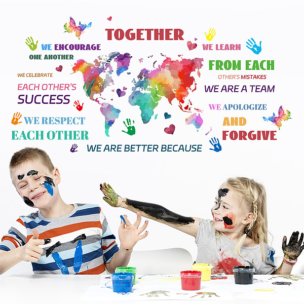 PandaHall SUPERDANT World Map Wall Stickers Inspirational Saying Wall Decals We are Better Positive Teamwork Stickers Colorful Team Work...