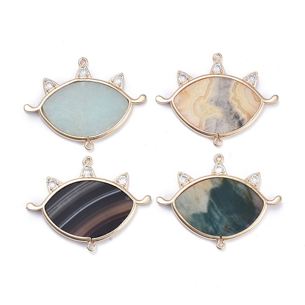 

PandaHall Natural Mixed Stone Links Connectors, with Brass Micro Pave Cubic Zirconia Findings, Eye, Light Gold, 31.5x41~41.5x2.5mm, Hole...