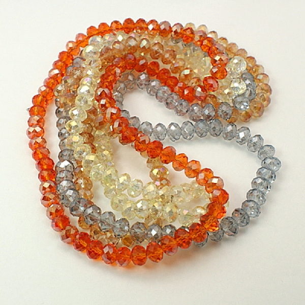 

PandaHall Electroplate Glass Beads Strands, Faceted Rondelle, Mixed Color, 8x5~6.5mm, Hole: 1mm, about 72pcs/strand, 16.5 inch. Glass..., Multicolor