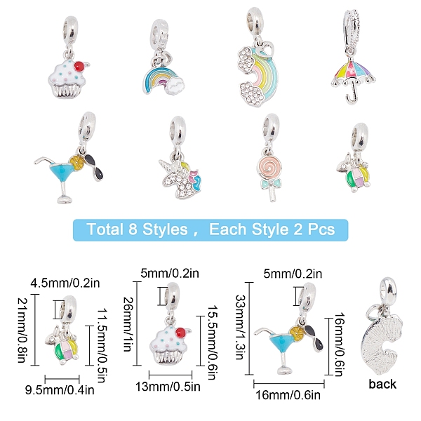 

PandaHall SUNNYCLUE 16Pcs 8 Styles Alloy European Dangle Charms, with Rhinestone and Enamel, Large Hole Pendants, Platinum, 2pcs/style Alloy...