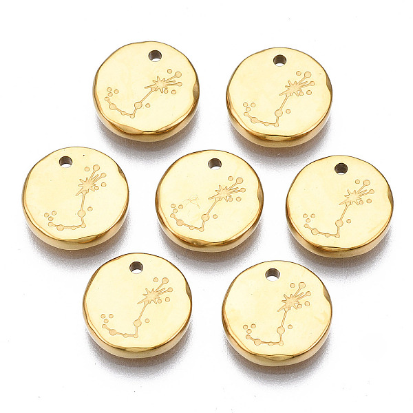 

PandaHall 316 Surgical Stainless Steel Charms, Flat Round with Constellation, Real 14K Gold Plated, Scorpio, 10x2mm, Hole: 1mm 316 Surgical...