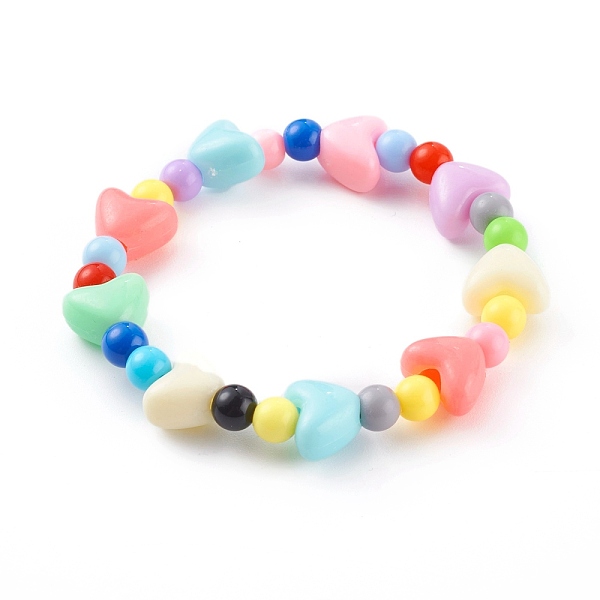 

PandaHall Acrylic Kids Bracelets, Stretch Beaded Bracelets, with Heart Plastic Beads, Colorful, Inner Diameter: 1-3/4 inch(4.3cm) Acrylic