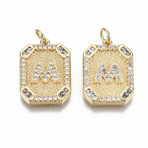 

PandaHall Brass Micro Pave Clear Cubic Zirconia Pendants, Nickel Free, Real 18K Gold Plated, Rounded Rectangle with Word, Letter.M...