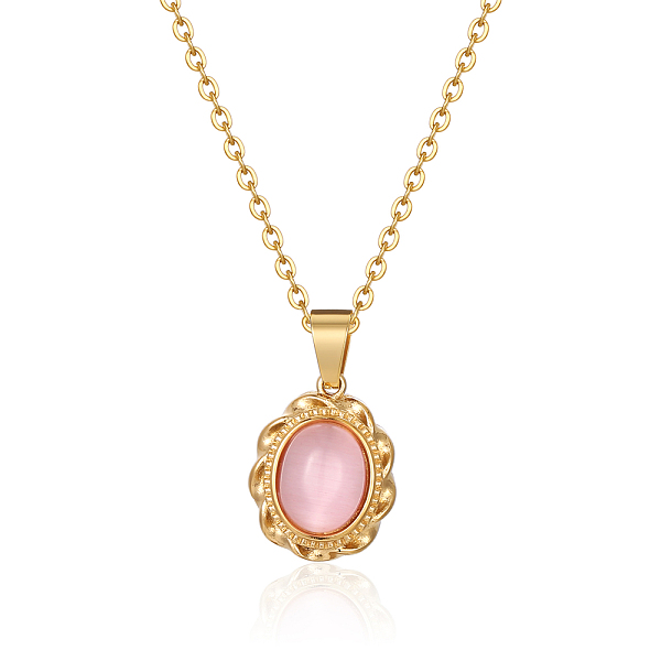 

PandaHall Cat Eye Pendant Necklaces, Stainless Steel Cable Chain Necklaces for Women Stainless Steel Oval