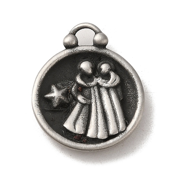 

PandaHall 304 Stainless Steel Pendants, Flat Round with Constellations Charm, Antique Silver, Gemini, 20.5x17x3mm, Hole: 2.5x2mm 304...