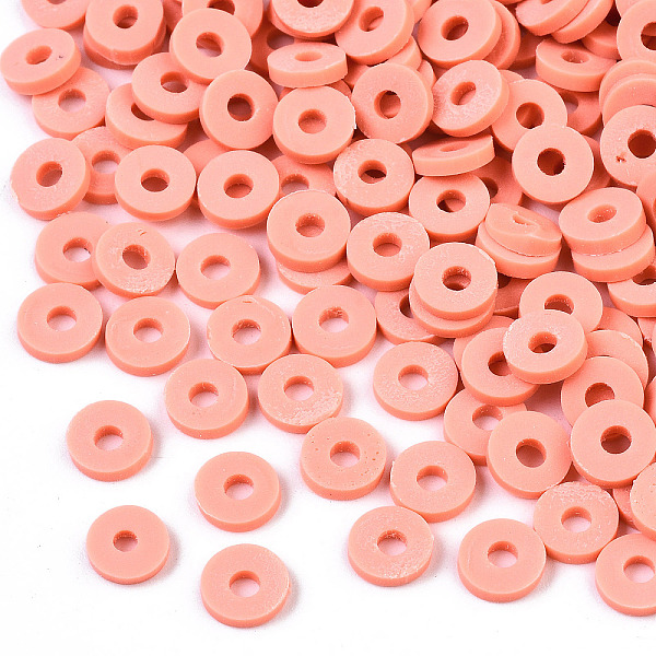 PandaHall Handmade Polymer Clay Beads, for DIY Jewelry Crafts Supplies, Disc/Flat Round, Heishi Beads, Dark Salmon, 6x1mm, Hole: 2mm, about...