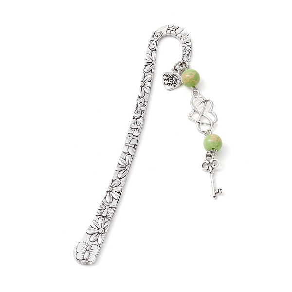 

PandaHall Mother's Day Key & Infinity Love Heart Pendant Bookmark with Natural Mashan Jade, Flower Pattern Tibetan Style Alloy Hook...