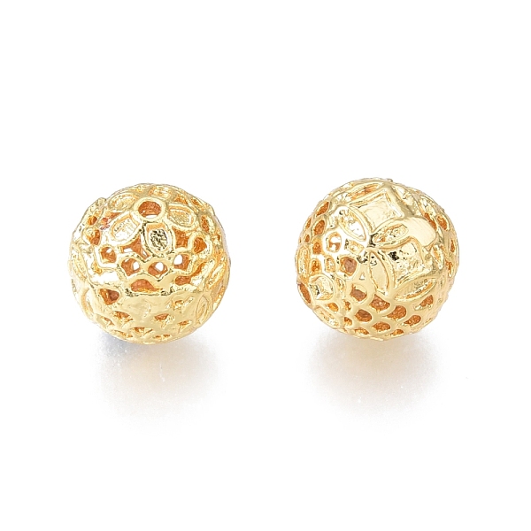 

PandaHall Brass Beads, Nickel Free, Round with Flower, Real 18K Gold Plated, 9mm, Hole: 1mm Brass Round