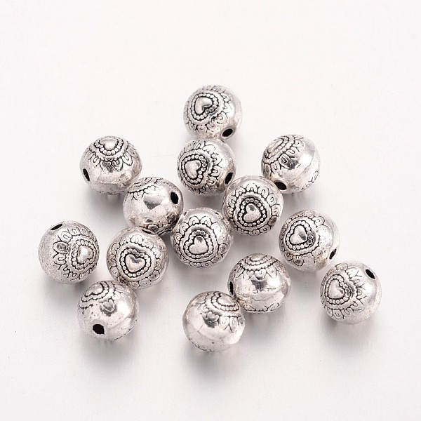 

PandaHall Tibetan Style Alloy Beads, Round with Heart Pattern, Cadmium Free & Nickel Free & Lead Free, Antique Silver, 6mm, Hole: 1mm Alloy...