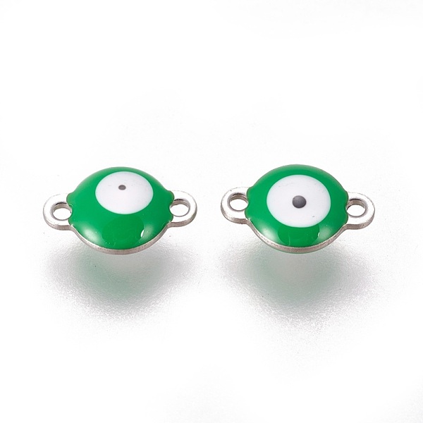 

PandaHall 304 Stainless Steel Enamel Links connectors, Flat Round with Evil Eye, Stainless Steel Color, Green, 12x8x4mm, Hole: 1.4mm 304...