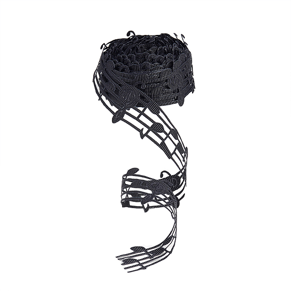 

PandaHall Hollow Lace Embossing Ribbon Tape DIY Sewing Wedding Decoration Accessories, Music Note, Black, 30mm Polyester Black