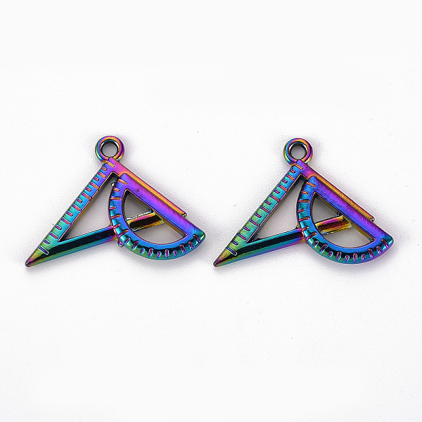 

PandaHall Alloy Pendants for Teachers' Day, Cadmium Free & Nickel Free & Lead Free, Triangle Ruler with Protractor, Rainbow Color, 19x24x2mm...