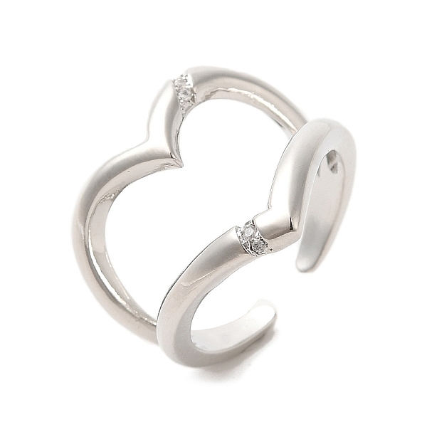

PandaHall Heart Brass Micro Pave Cubic Zirconia Open Cuff Rings, Wide Band Rings, Platinum, Inner Diameter: 17mm Brass+Cubic Zirconia Heart..., Clear