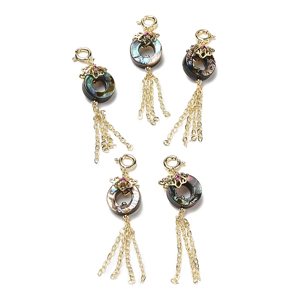 

PandaHall Natural Abalone Shell/Paua Shell Donut Pendant Decoration, Brass Chains Tassel Ornament with Rhinestone and Lobster Claw Clasps...