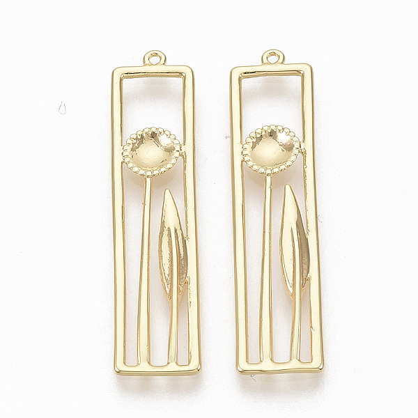 

PandaHall Brass Pendants, Nickel Free, Rectangle with Flower & Leaf, Real 18K Gold Plated, 31x7.5x1.5mm, Hole: 0.8mm Brass Rectangle