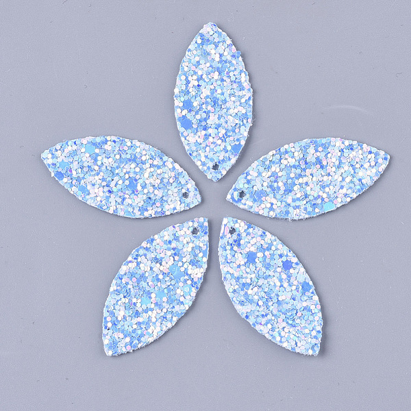 

PandaHall Polyester Cloth Pendants, Single-Sided Glitter Sequins/Paillette, Random Back Color, Horse Eye, Light Sky Blue, 40x19x1mm, Hole...