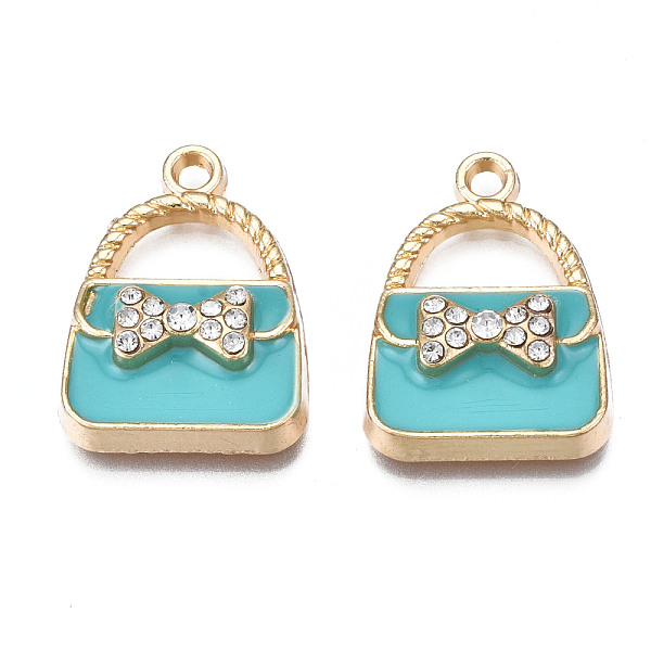

PandaHall Rack Plating Alloy Enamel Pendants, with Crystal Rhinestone, Cadmium Free & Nickel Free & Lead Free, Bag, Light Sea Green..., Clear