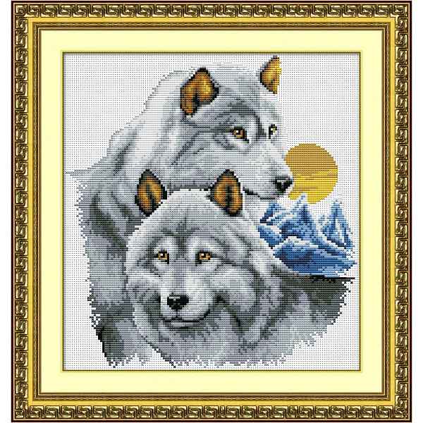 

PandaHall Wolf & Sun Pattern Cross-Stitch Beginner Kits, including Printed Fabric & Thread, Needle, Instruction Sheet, Light Grey, 420x390mm...