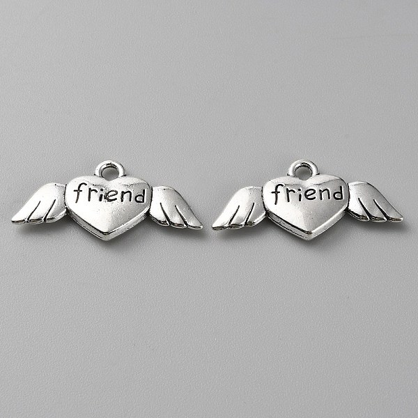 

PandaHall Tibetan Style Alloy Pendants, Heart Wing with Word Charms, Antique Silver, 12.5x26.5x3mm, Hole: 2mm Alloy Heart