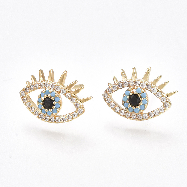 

PandaHall Brass Cubic Zirconia Stud Earrings, Eye, Nickel Free, Real 18K Gold Plated, 10x14mm, Pin: 0.8mm Cubic Zirconia