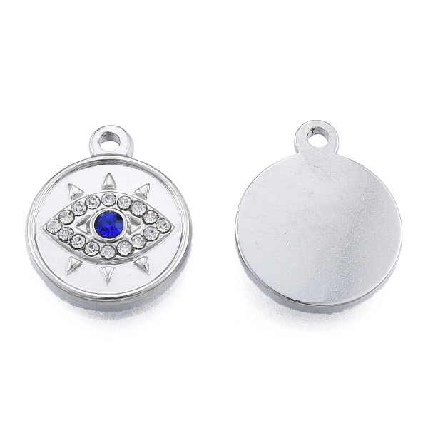 

PandaHall 304 Stainless Steel Pendants, with Montana Rhinestone, Flat Round with Eye, Stainless Steel Color, 19x15.5x3mm, Hole: 1.6mm..., Blue