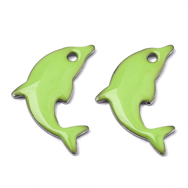 

PandaHall 201 Stainless Steel Enamel Pendants, Dolphin, Stainless Steel Color, Green Yellow, 17x11.5x1.5mm, Hole: 1.2mm Stainless...