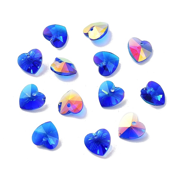 

PandaHall Electroplate Glass Charms, AB Color Plated, Faceted Heart, Medium Blue, 10x10x5~5.5mm, Hole: 1~1.2mm Glass Heart