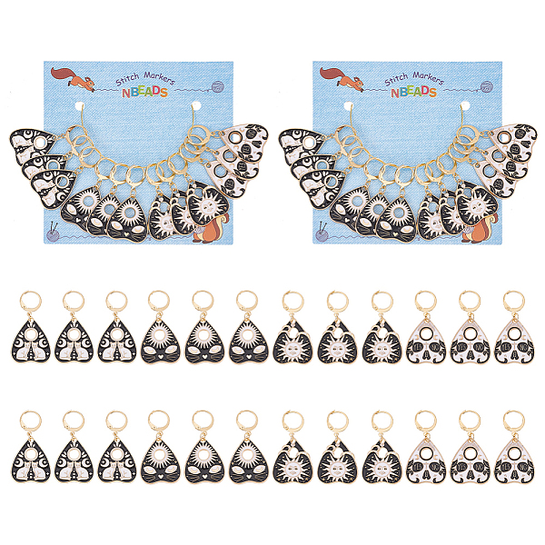 

PandaHall Alloy Enamel Talking Board Pendant Stitch Markers, Crochet Leverback Hoop Charms, Locking Stitch Marker with Wine Glass Charm Ring..., Black