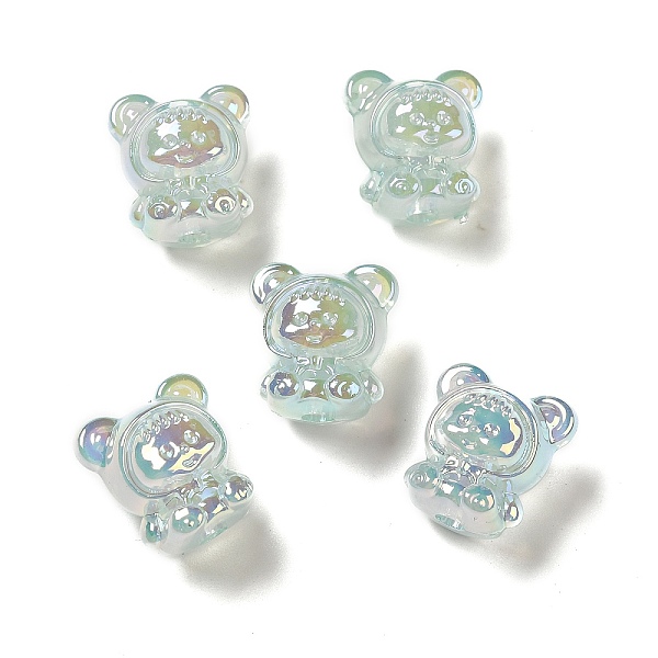PandaHall UV Plating Rainbow Iridescent Acrylic Beads, Baby Girl with Bear Clothes, Aqua, 17.5x16.5x14mm, Hole: 3.5mm Acrylic Human Cyan