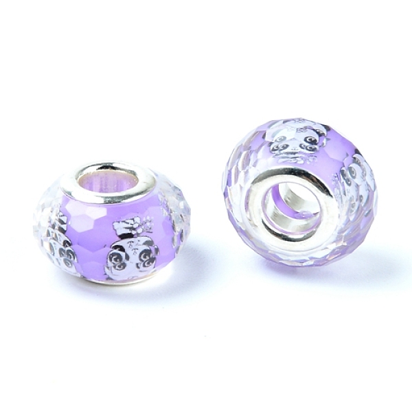 

PandaHall Transparent Plastic European Beads, Large Hole Beads, with Platinum Tone Zinc Alloy Double Core, Faceted Rondelle, Purple, 14x9mm...