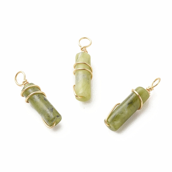 

PandaHall Natural Taiwan Jade Pendants, with Light Gold Tone Eco-Friendly Copper Wire Wrapped, Column, 20~21x5~5.5mm, Hole: 2.3~2.8mm TaiWan...