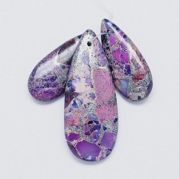 

PandaHall Natural Regalite/Imperial Jasper/Sea Sediment Jasper Pendants, with Silver Line, Dyed, teardrop, Mauve, 34.5~50.5x15~20.5x6.5~7mm..., Purple