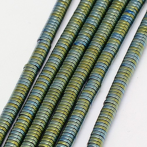 

PandaHall Electroplate Non-magnetic Synthetic Hematite Beads Strands, Heishi Beads, Flat Round/Disc, Grade A, Green Plated, 2x1mm, Hole: 1mm...