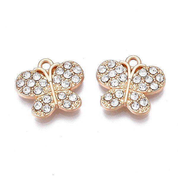 

PandaHall Alloy Pendants, with Crystal Rhinestone, Cadmium Free & Nickel Free & Lead Free, Butterfly, Light Gold, 15x16.5x3mm, Hole: 1.6mm..., Clear