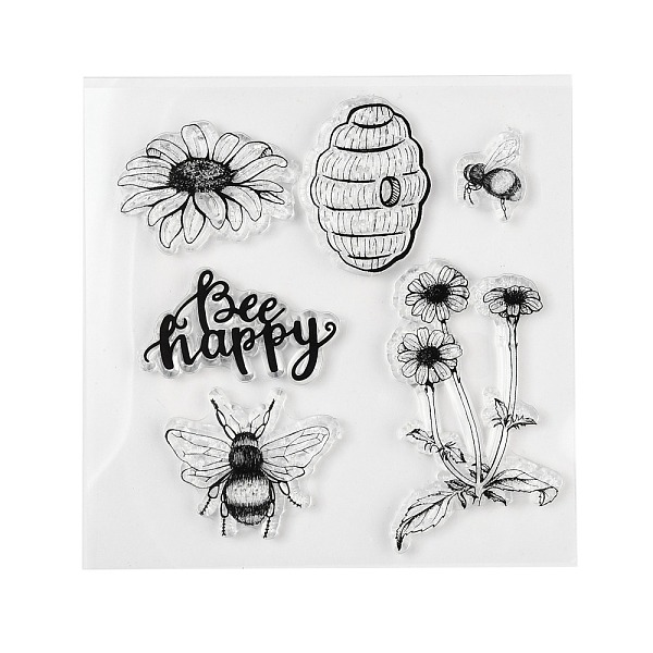 

PandaHall Plastic Stamps, for DIY Scrapbooking, Photo Album Decorative, Cards Making, Stamp Sheets, Bees Pattern, 105x105x3mm Plastic Black