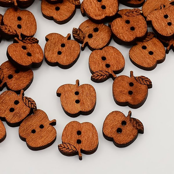 

PandaHall 2-Hole Wooden Buttons, Apple Sewing Buttons, Undyed, Saddle Brown, 15x17x4mm, Hole: 2mm Wood Fruit Brown
