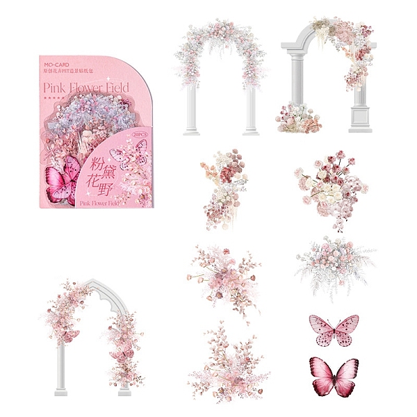 

PandaHall 20Pcs Flower Arch Waterproof PET Decorative Stickers, Self-adhesive Butterfly Decals, for DIY Scrapbooking, Pink, 40~90mm PET...