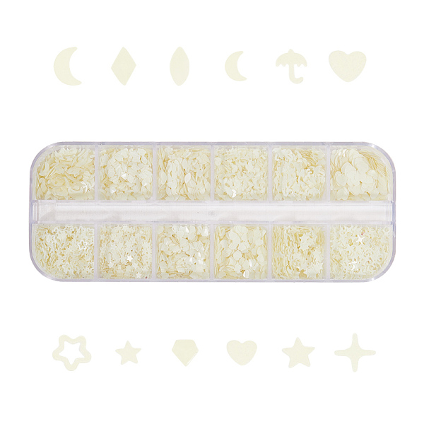 

PandaHall Nail Art Sequins, DIY Paillette Tips Nail, Luminous, Mixed Shapes, Light Yellow, Box: 13x5.5x1.55cm, 12g/box, 1g/compartment...