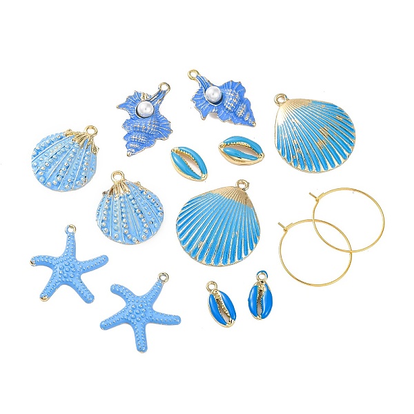 

PandaHall DIY Alloy Shell Starfish Shape Hoop Earring Making Kits, Deep Sky Blue, 17~35.5x8.5~29.5x3.5~7mm, 14pcs/set Alloy Mixed Shapes