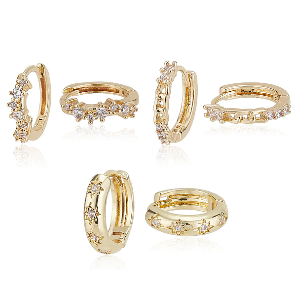 

PandaHall ANATTASOUL 3 Pairs 3 Style Crystal Rhinestone Star Hoop Earrings, Brass Jewelry for Woman, Light Gold, 12.5~14x14~15x2~3.5mm, Pin...
