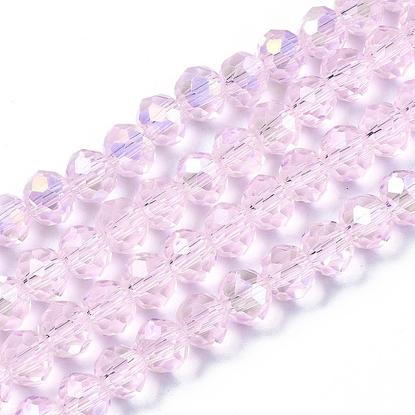 

PandaHall Electroplate Glass Beads Strands, AB Color Plated, Faceted, Rondelle, Pink, 6x5mm, Hole: 1mm, about 83~85pcs/strand, 38~39cm Glass...