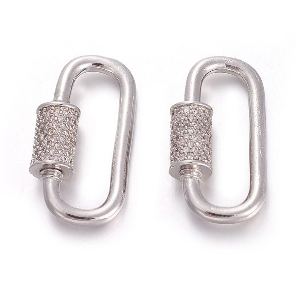 

PandaHall Brass Micro Pave Cubic Zirconia Screw Carabiner Lock Charms, for Necklaces Making, Platinum, 30.5~31x16x7mm Brass Oval