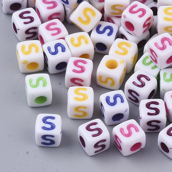 

PandaHall White Opaque Acrylic Beads, Horizontal Hole, Cube with Mixed Color Letter, Letter.S, 5x5x5mm, Hole: 2mm, about 5000pcs/500g..., Multicolor
