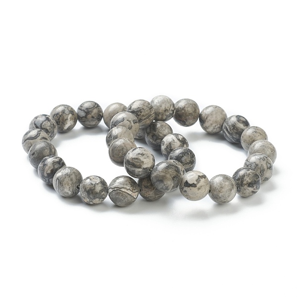 

PandaHall Natural Map Stone Beaded Stretch Bracelets, Round, Beads: 12~12.5mm, Inner Diameter: 2-1/8 inch(5.4cm) Map Stone