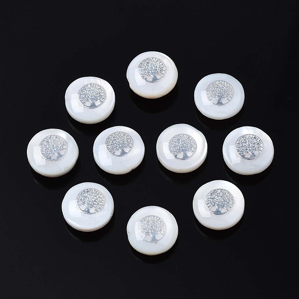 

PandaHall Natural Freshwater Shell Beads, with Brass Metal Embellishments, Flat Round with Tree, Platinum, 8x4~5mm, Hole: 0.6mm Freshwater...