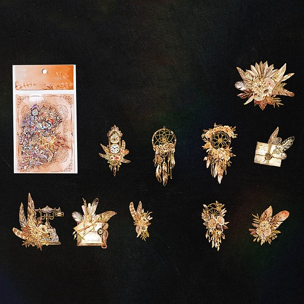 

PandaHall 20Pcs 10 Styles Flower Laser PET Waterproof Decorative Stickers, Self-adhesive Decals, for DIY Scrapbooking, Goldenrod, Packing..., Gold