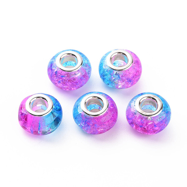 

PandaHall Crackle Two Tone Resin European Beads, Large Hole Beads, with Silver Tone Brass Double Cores, Rondelle, Orchid, 14x9.5mm, Hole..., Purple