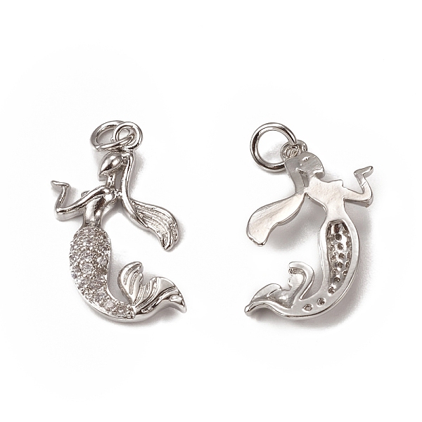 

PandaHall Brass Micro Pave Cubic Zirconia Pendants, with Jump Ring, Mermaid Charm, Platinum, 20x17x3mm, Hole: 3mm Brass+Cubic Zirconia Fish..., Clear