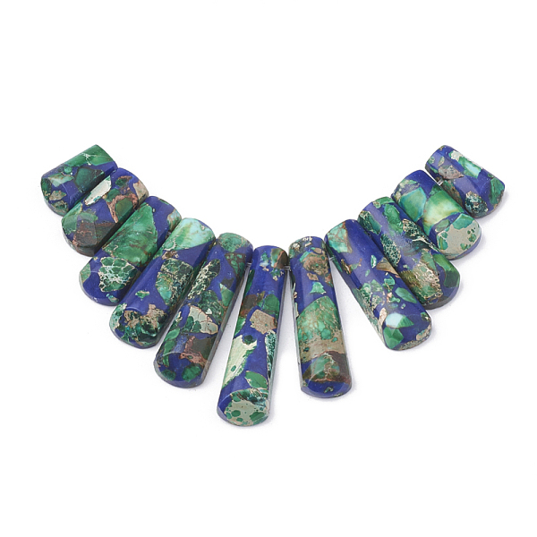 

PandaHall Synthetic Gemstone Beads Strands, Regalite and Lapis Lazuli, Graduated Fan Pendants, Focal Beads, Dyed, Blue, 15~39.5x9~10x5~5mm...
